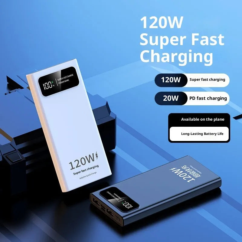 120W fast charging power bank 50000mAh capacity PVC shell 141x66x27mm black or white
