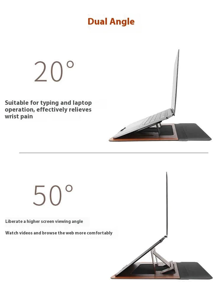 Black 13.3-inch laptop bracket bag with integrated dual-angle stand, shown as an inner organiser.