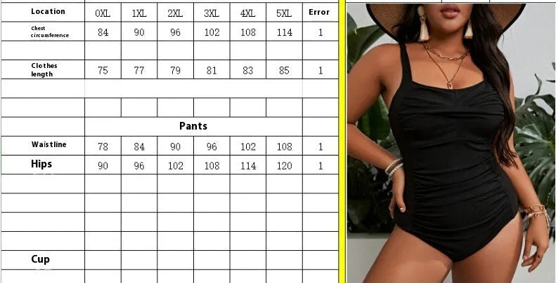 Black plus size one-piece swimsuit for women on a mannequin, showing sleeveless design.