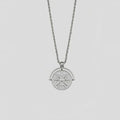 Titanium steel sunflower embossed pendant necklace with geometric design on hemp flowers chain