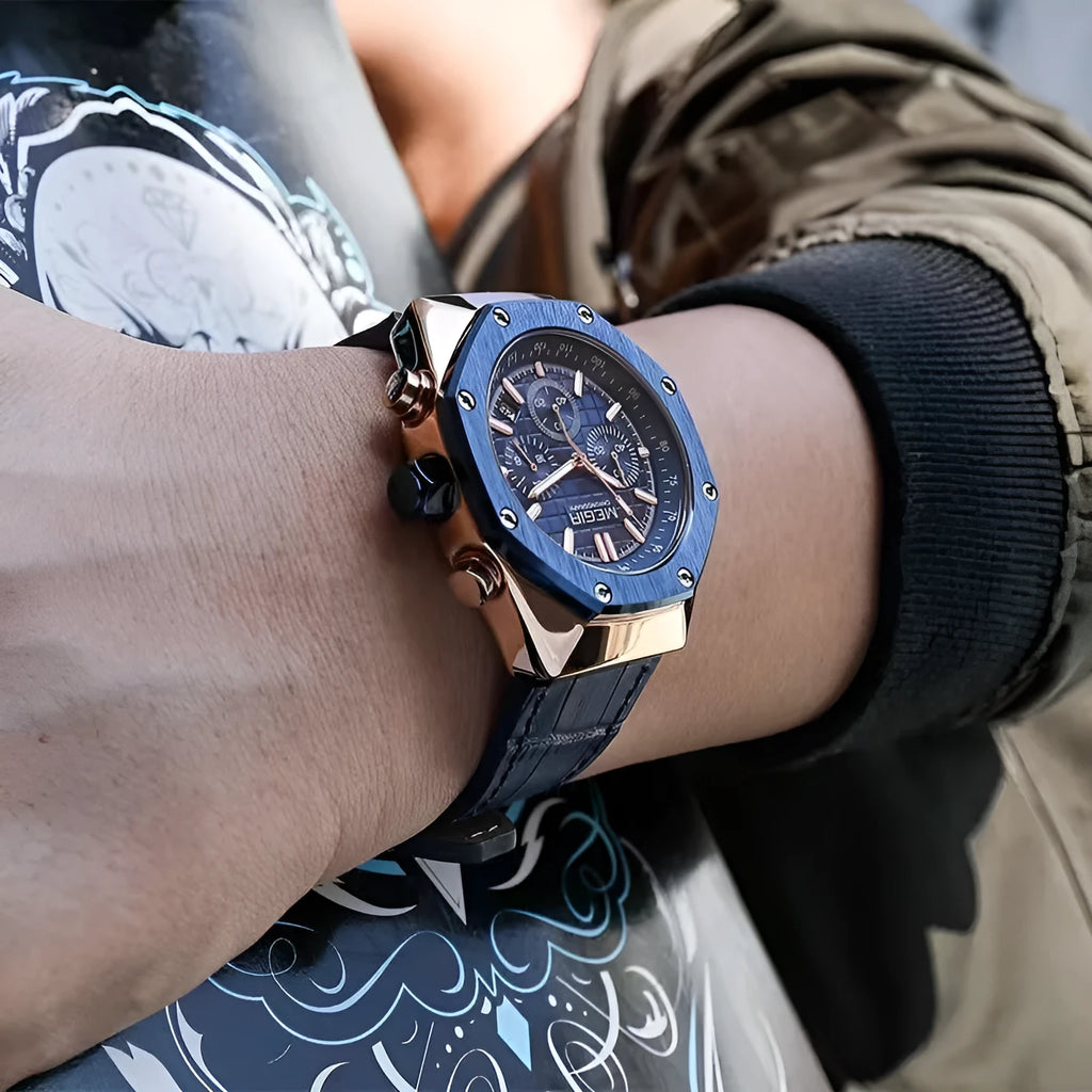 Men's waterproof quartz watch with stainless steel belt in three colour options