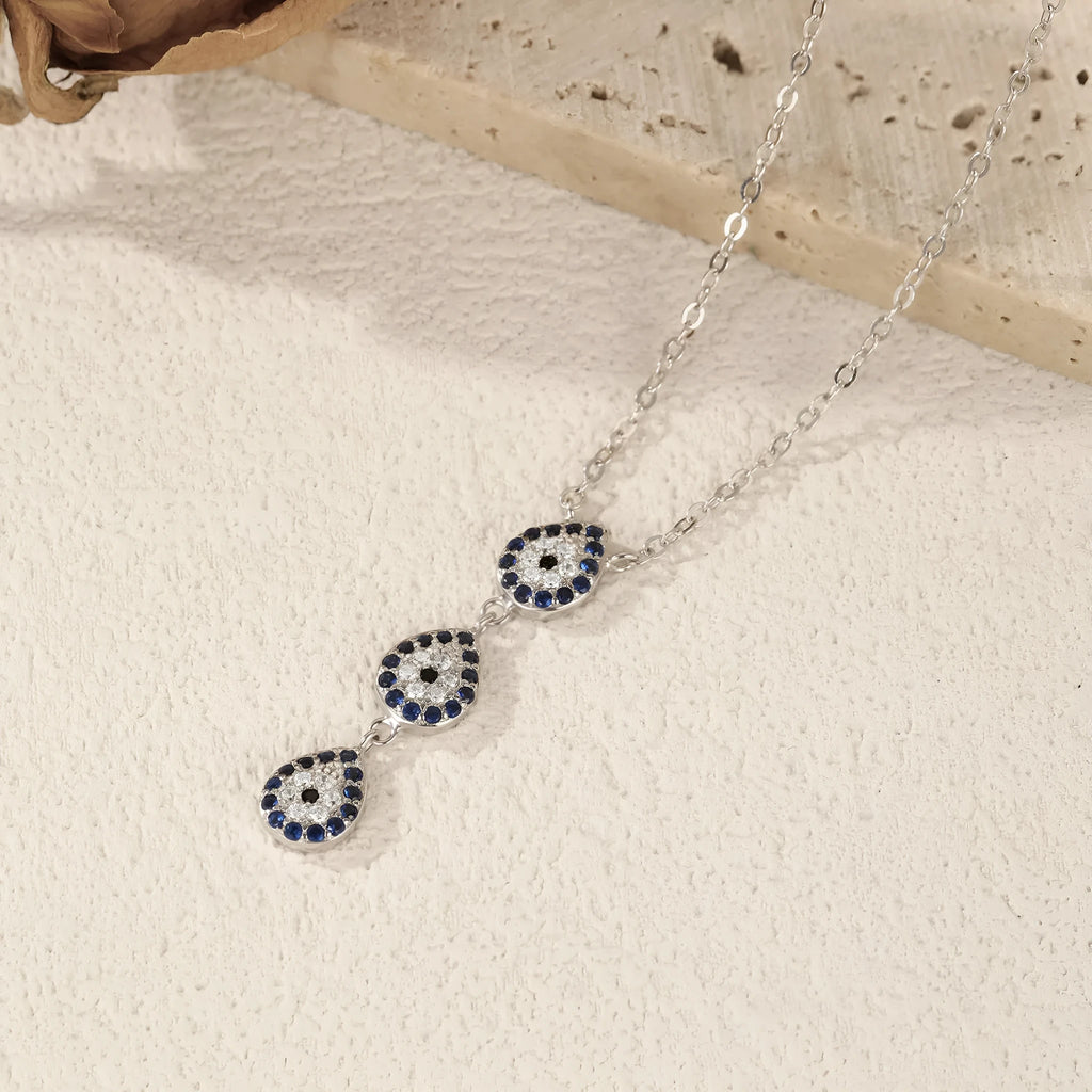 Sterling silver Y-shaped chain necklace with full diamond eye design, S925 colour, 41-50cm perimeter