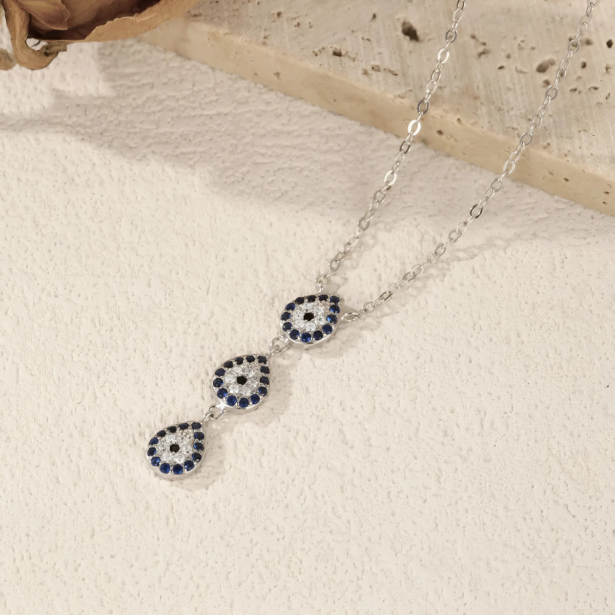 Sterling silver Y-shaped chain necklace with full diamond eye design, S925 colour, 41-50cm perimeter