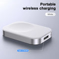 Portable three-in-one magnetic wireless charger with aluminium alloy ring showing detachable cables