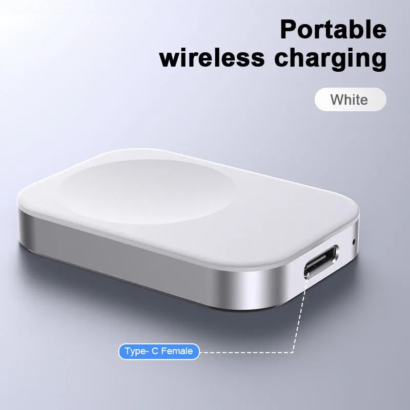 Portable three-in-one magnetic wireless charger with aluminium alloy ring showing detachable cables