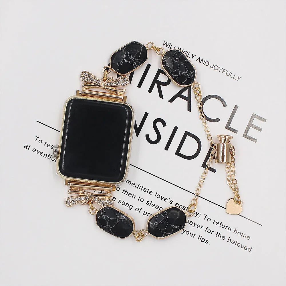 Alloy watch stone strap replacement band in black for 38mm and 42mm watch cases