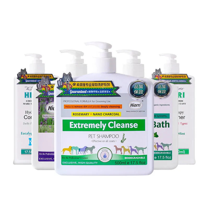 Pet shampoo and conditioner set with five 500ml bottles for dogs and cats