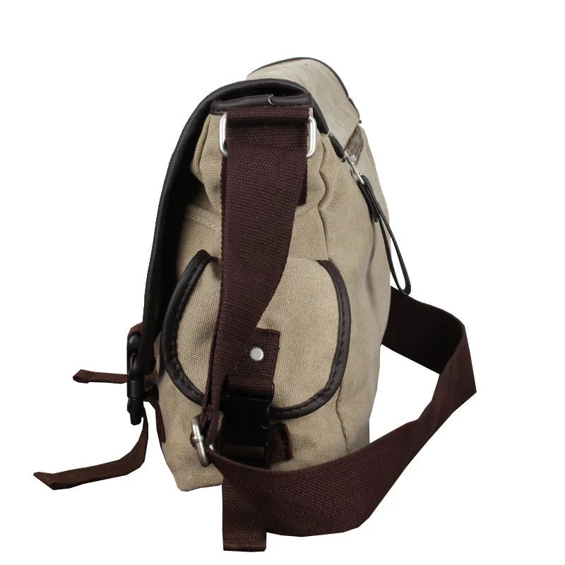 Canvas male postman crossbody backpack in grey black with logo retro style