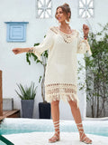 Women's hand-crocheted acrylic beach dress in apricot colour for swimming and wading sports
