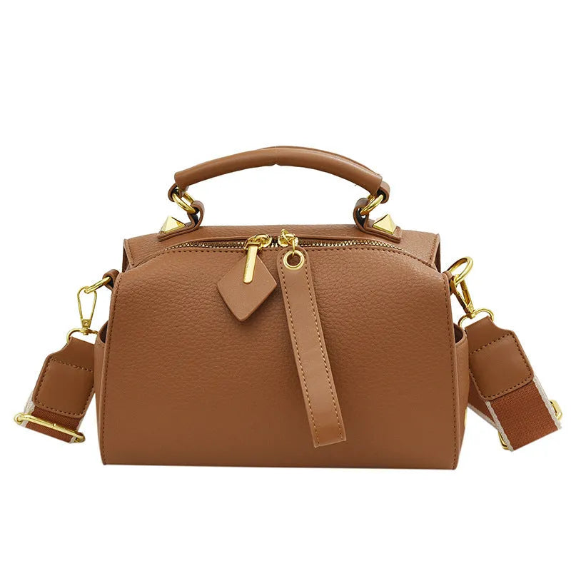 PU leather shoulder messenger bag in urban simple style with slit pocket and sewing thread detail