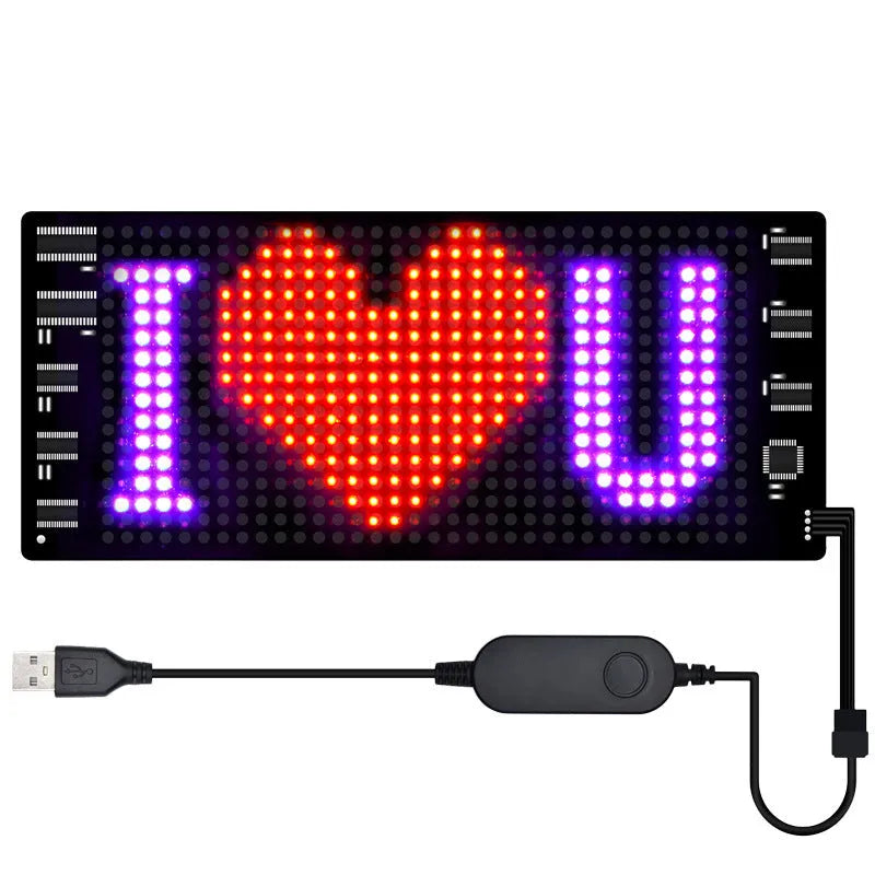 Programmable car LED sign with 7x17cm full-colour display showing custom text animation