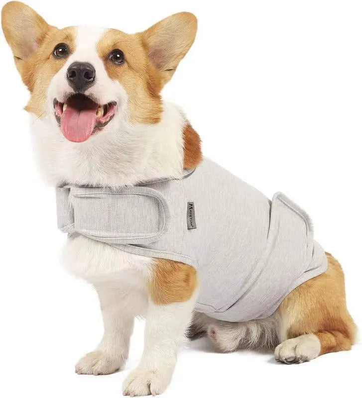 Brown brocade cotton dog anxiety relief tank top for separation anxiety on canine model