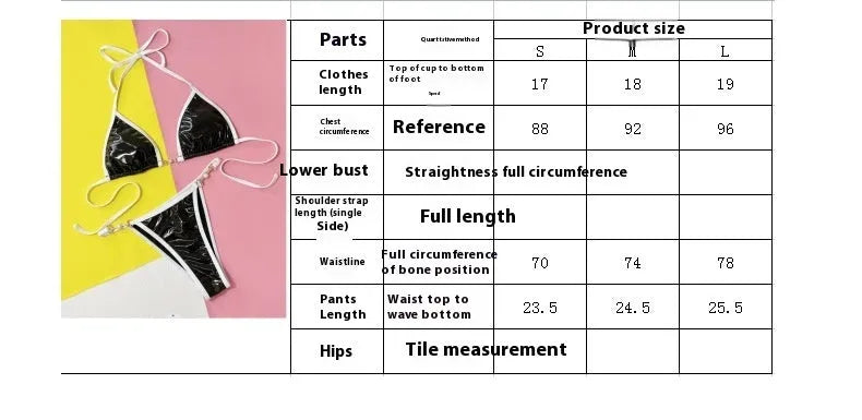 Black solid colour women's bikini swimsuit with triangle top and split briefs.
