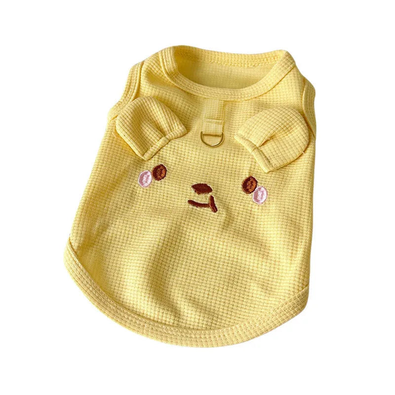 Waffle knit texture dog vest in yellow colour on small dog