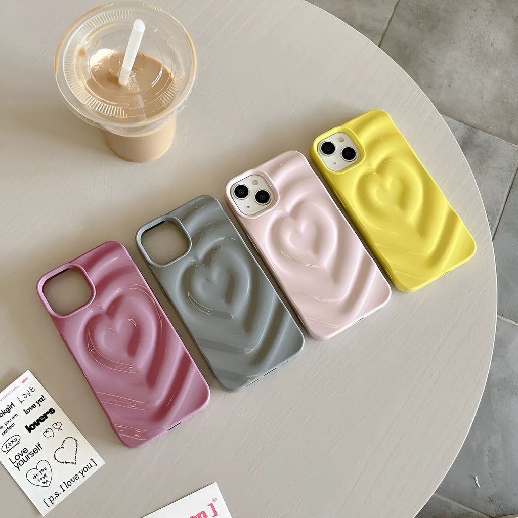 Solid colour iPhone case with raised three-dimensional love pattern in TPU material