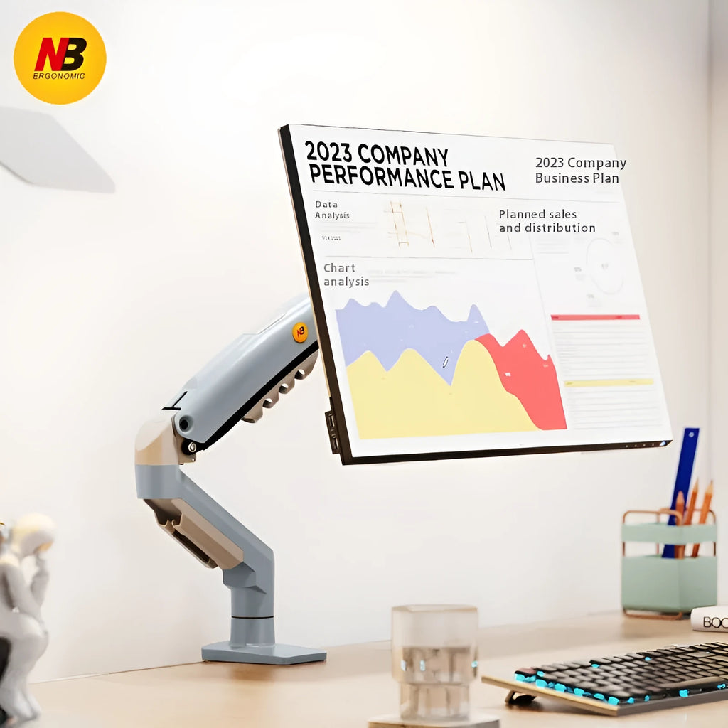 F80-XV grey computer monitor bracket robotic arm, aluminium alloy and cold rolled sheet, 42 x 31 x 10cm