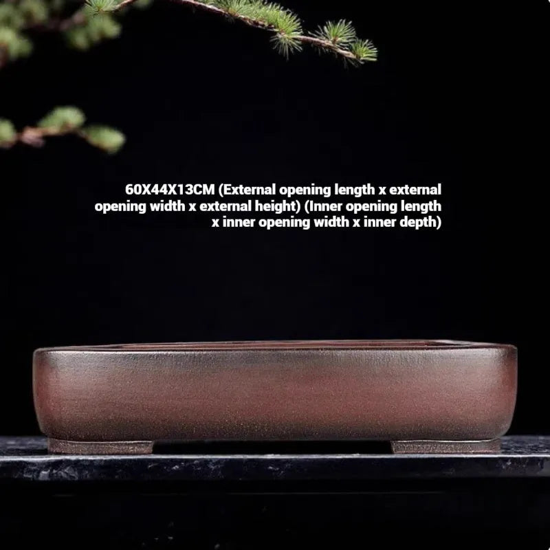 Handmade antique rectangular purple clay flower pot with traditional finish