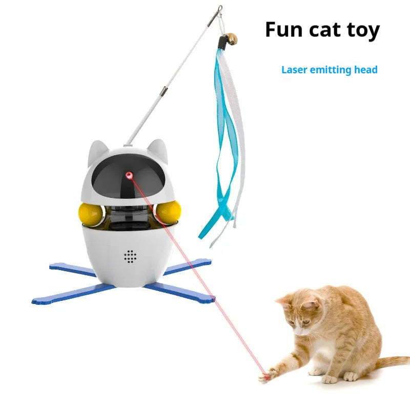 White automatic electronic cat toy with elastic rope and motion-activated motor