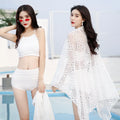 Women's black high waist bikini three-piece set with belly coverage and half sleeve coat