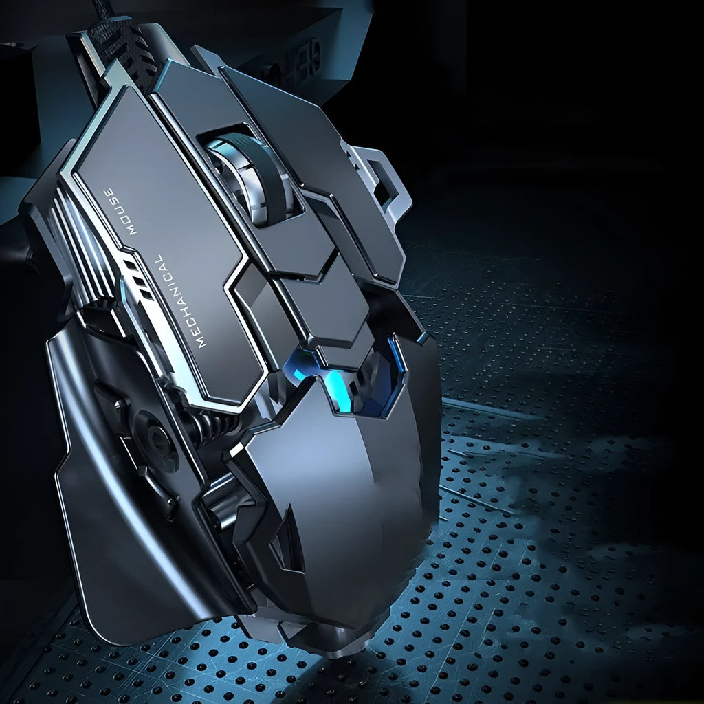 Forerunner MK500 wired gaming mouse in metallic black with 12000DPI sensor and seven keys