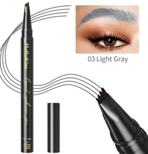 Hellokiss four-fork waterproof eyebrow pencil with ultra-fine tip in light brown, dark brown, light grey, and dark grey