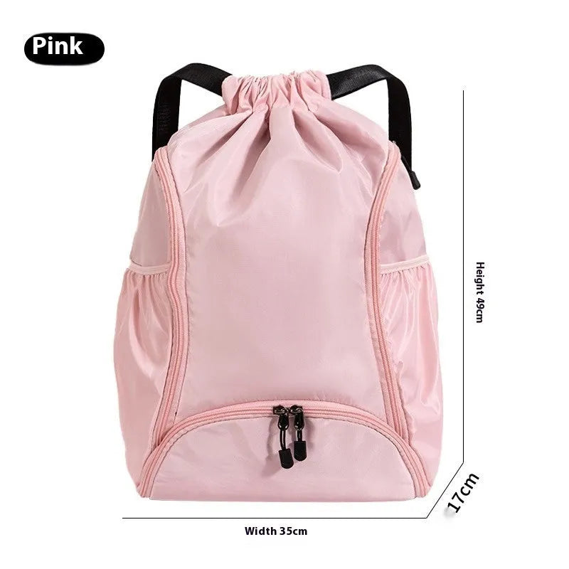 Large black cube-shaped sports backpack with drawstring closure for travel and fitness use