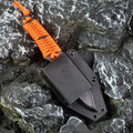 Straight blade camping knife with rope handle and ABS plastic sheath