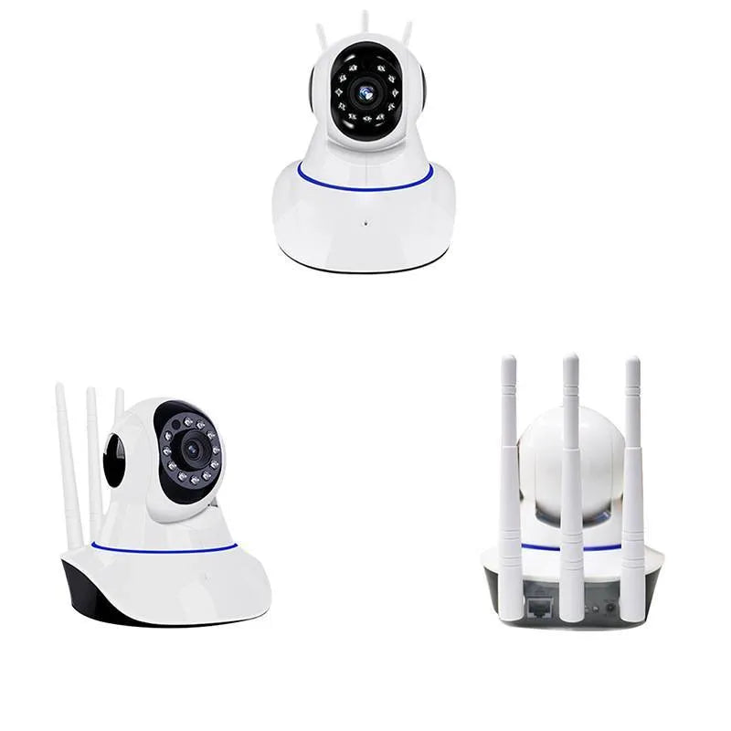 White dome-shaped wireless security camera for indoor and outdoor HD surveillance.