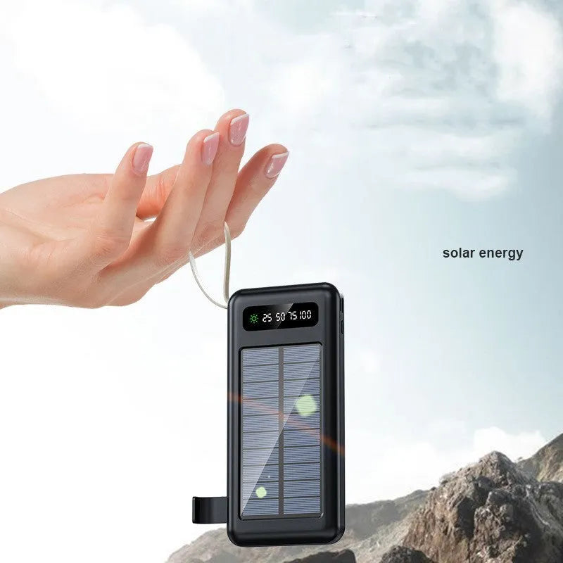 Solar power bank in cool black or ivory white with polymer lithium ion cell and 20000mA/30000mA capacity options