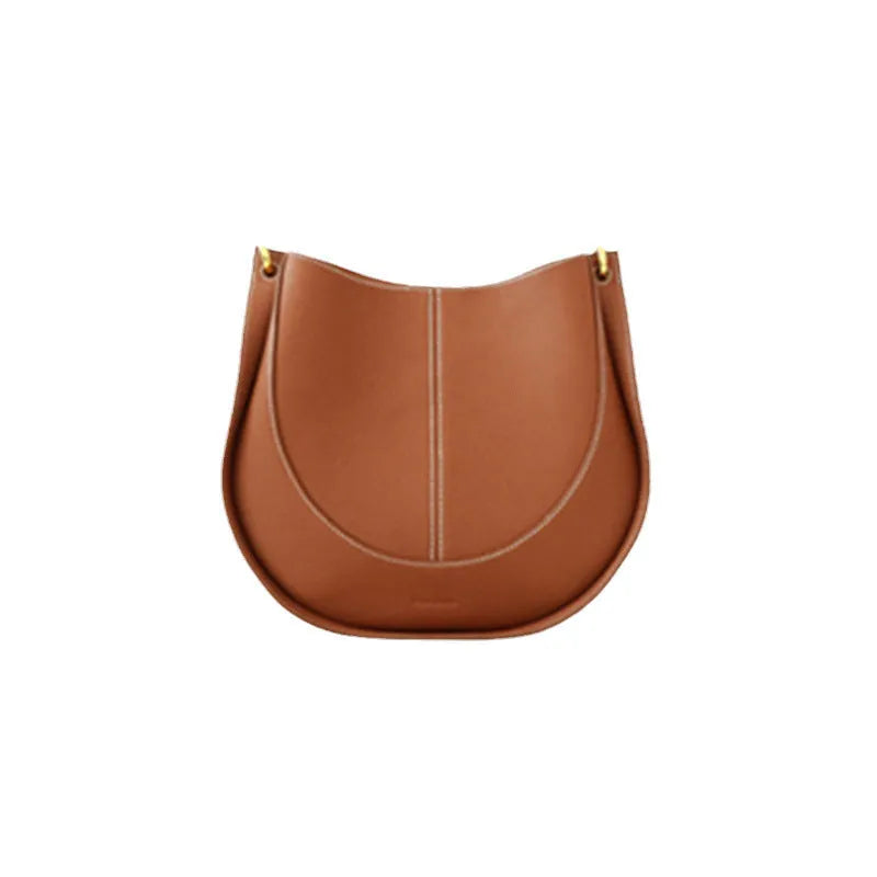 Designer small crossbody bag for women, genuine leather, round shape, retro splicing, milkshake white colour