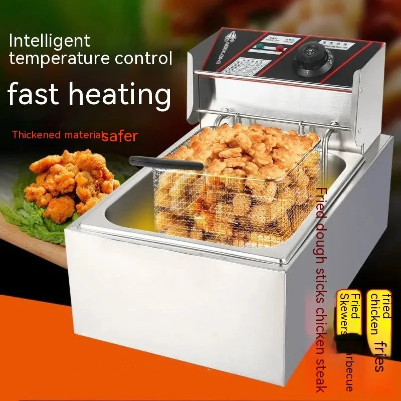 Stainless steel commercial electric deep fryer with lid and two frying baskets