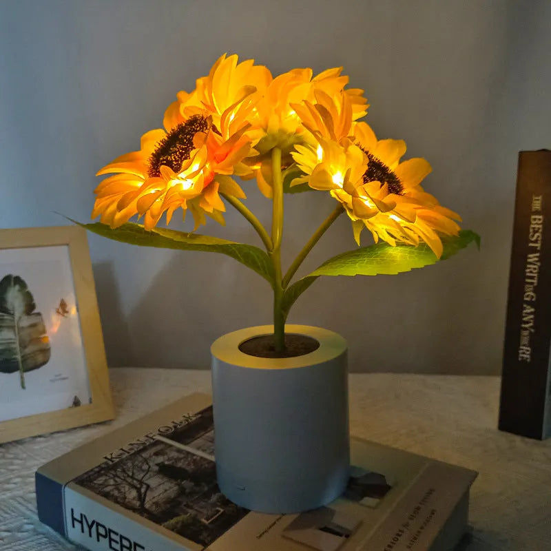 Rechargeable artificial sunflower LED night light desk lamp with USB cable