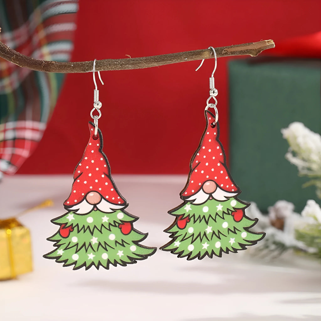 Women's creative Christmas wooden earrings with Christmas tree and water drop snowman designs