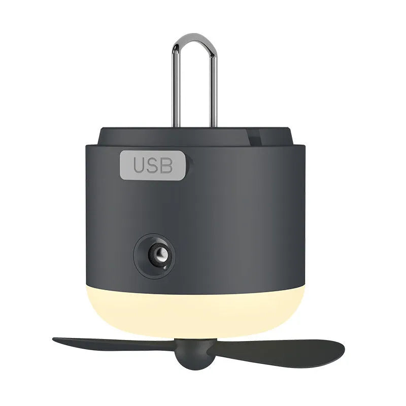 Compact USB rechargeable camping lantern in Misty White, 75x85mm, on outdoor background