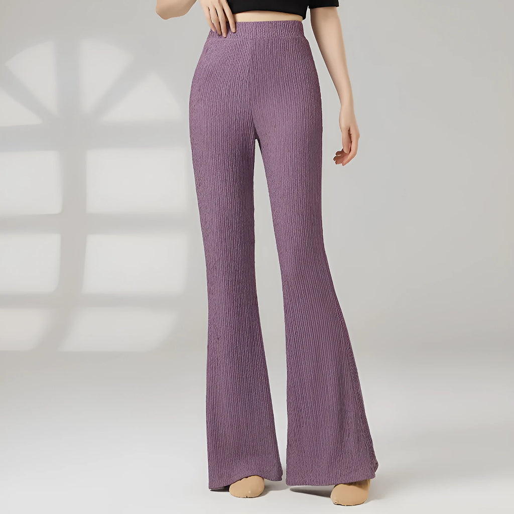 Women's solid colour dance practice pants in polyester fabric for sports training