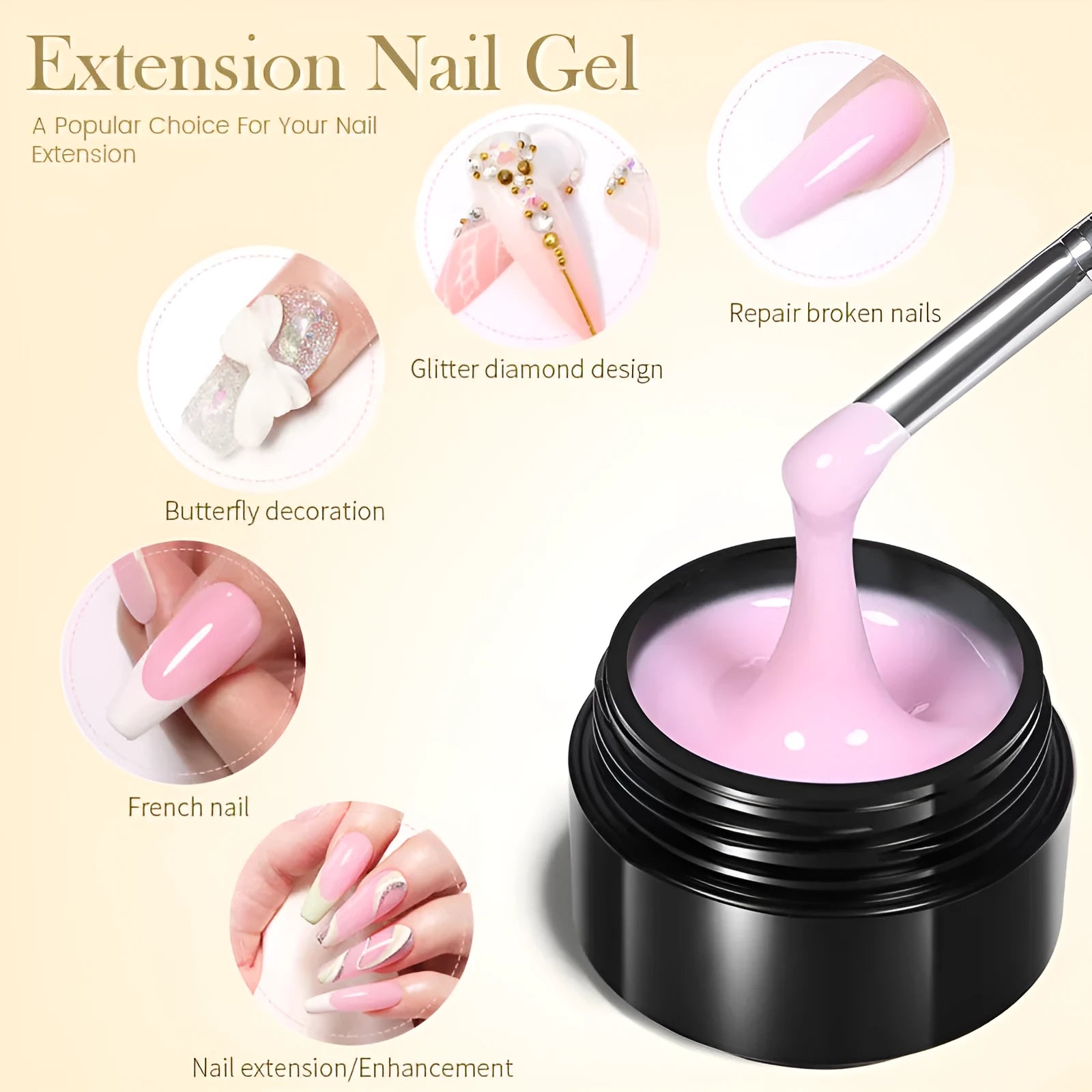 Nail Quick Extension UV Gel 30ml bottle with ten colour swatches EG01 to EG10