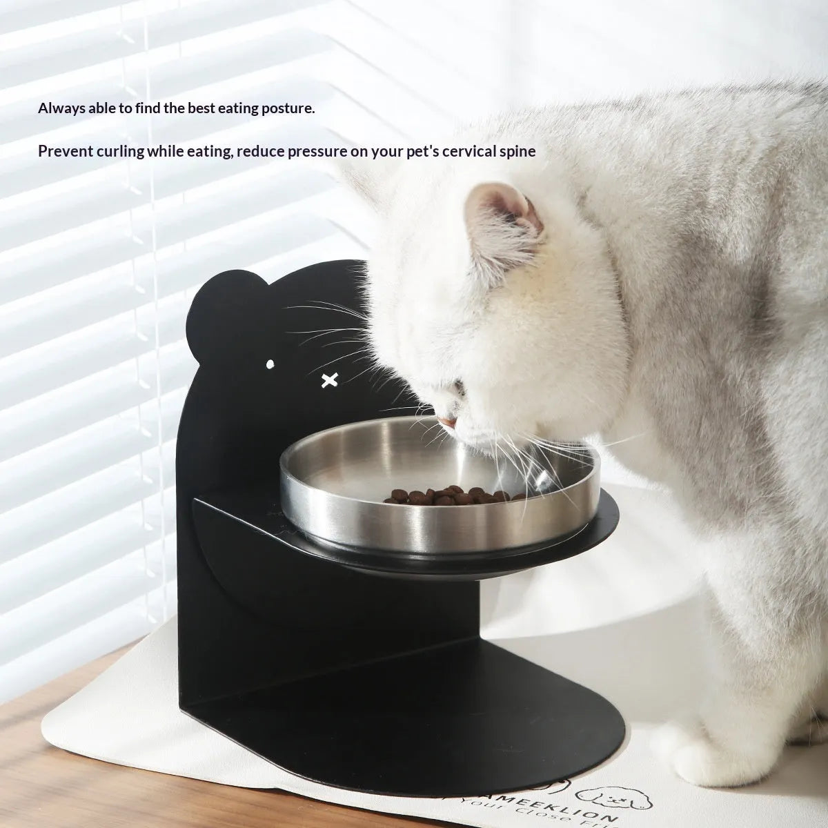 White magnetic stand stainless steel inclined cat water bowl on floor