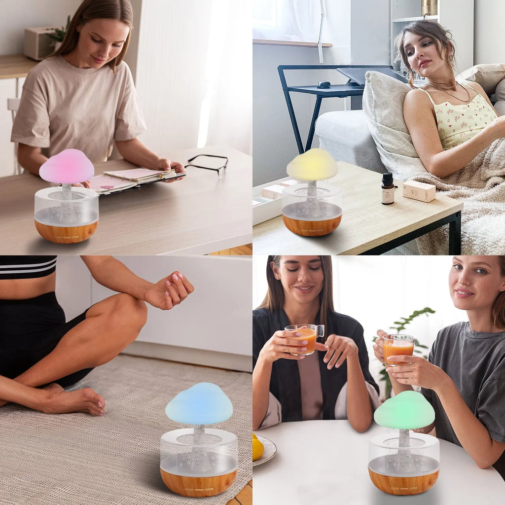 White cloud-shaped USB humidifier with mood lighting and essential oil diffusion function