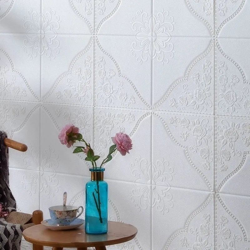 70cm square XPE foam self-adhesive wall sticker with three-dimensional plant and flower pattern in light blue