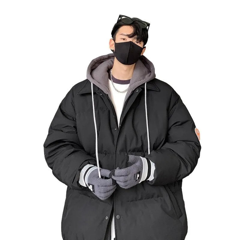 New white duck down thickened warm couple coat in white with polyester shell and connecting casing design
