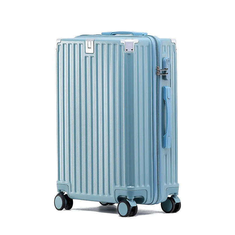 Aluminium frame hard shell ABS PC suitcase in avocado green with universal wheels.