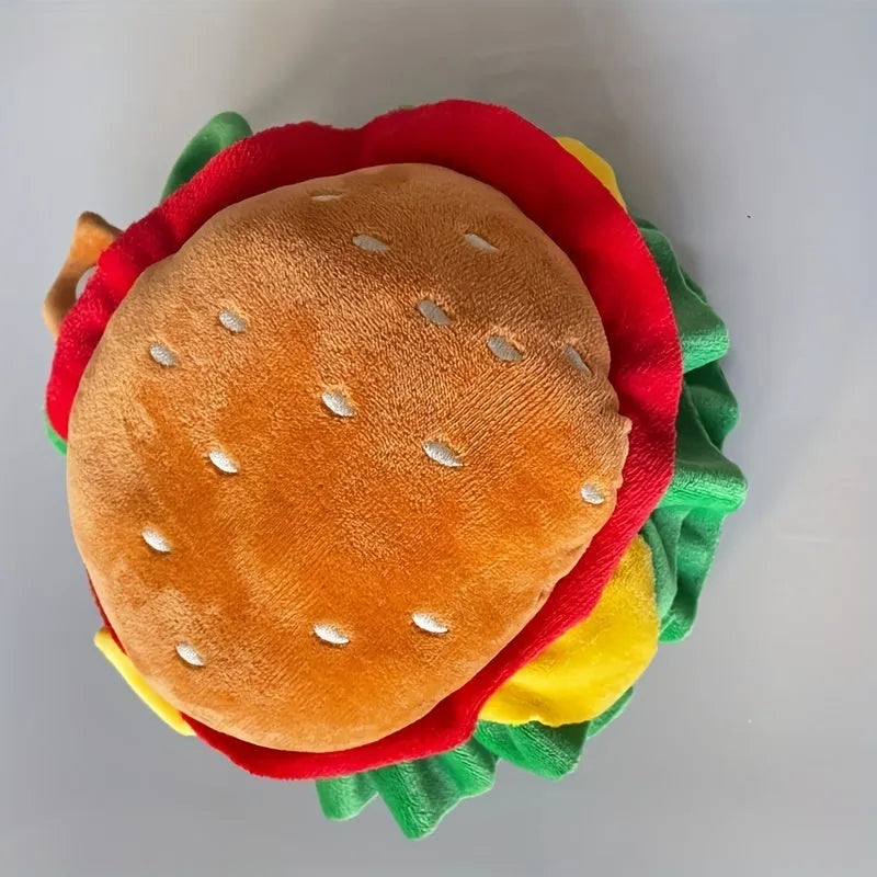 Burger-themed cat collar headdress with adjustable buckle in three sizes for pet dressing accessories