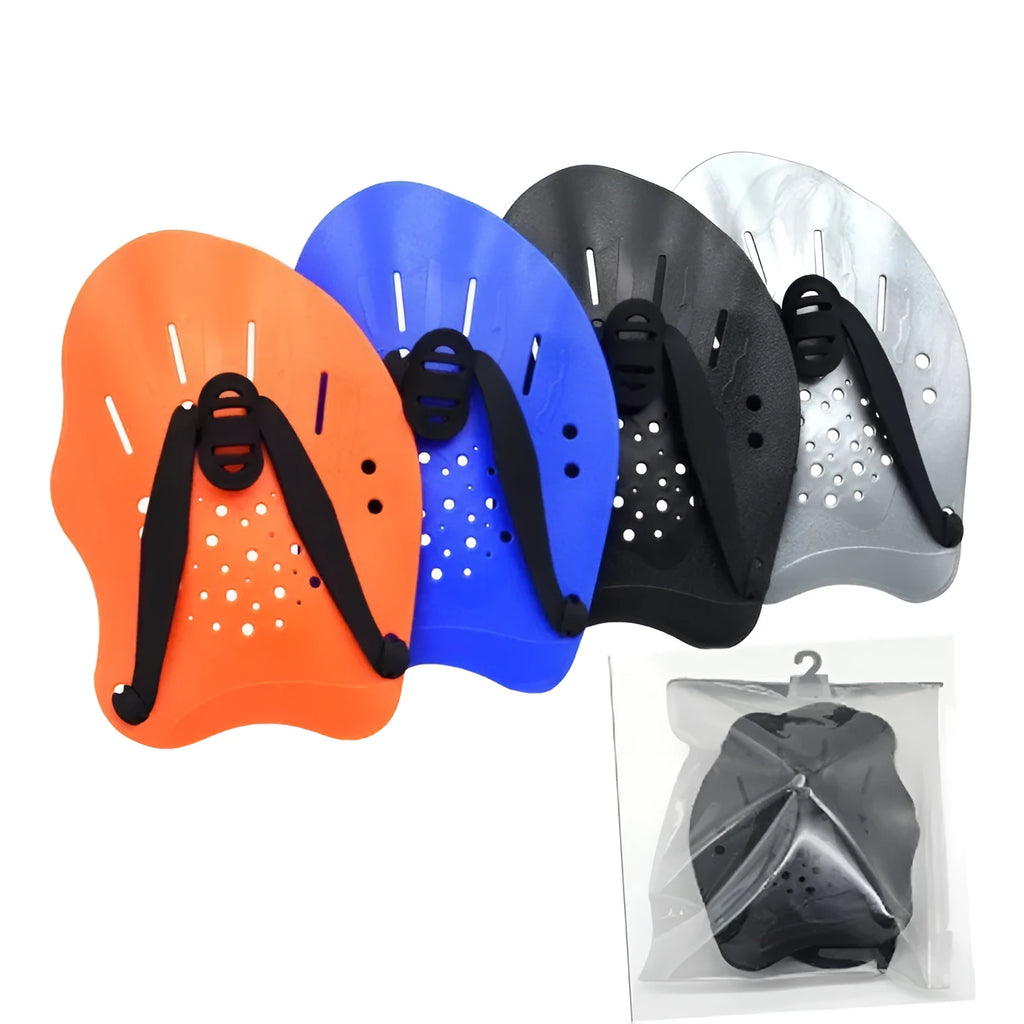 A pair of swim training paddles for freestyle stroke drills, shown in one of the available colours.