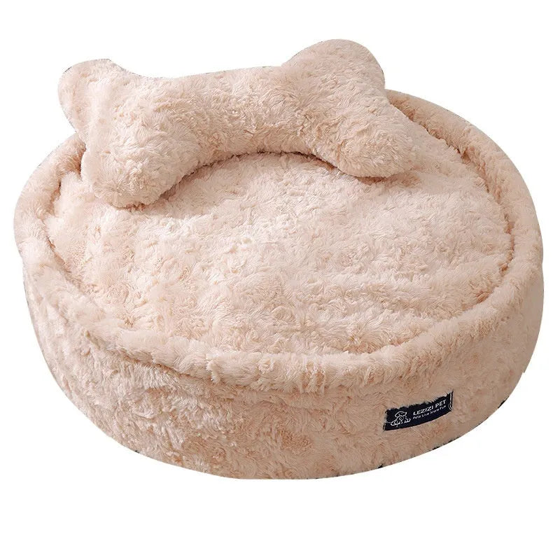 Milk tea coloured round nest pet bed with removable washable cover