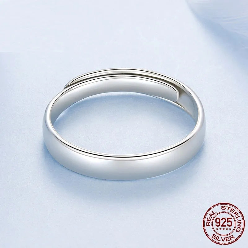S925 sterling silver open ring for men and women, geometric gloss finish, average size couple ring.