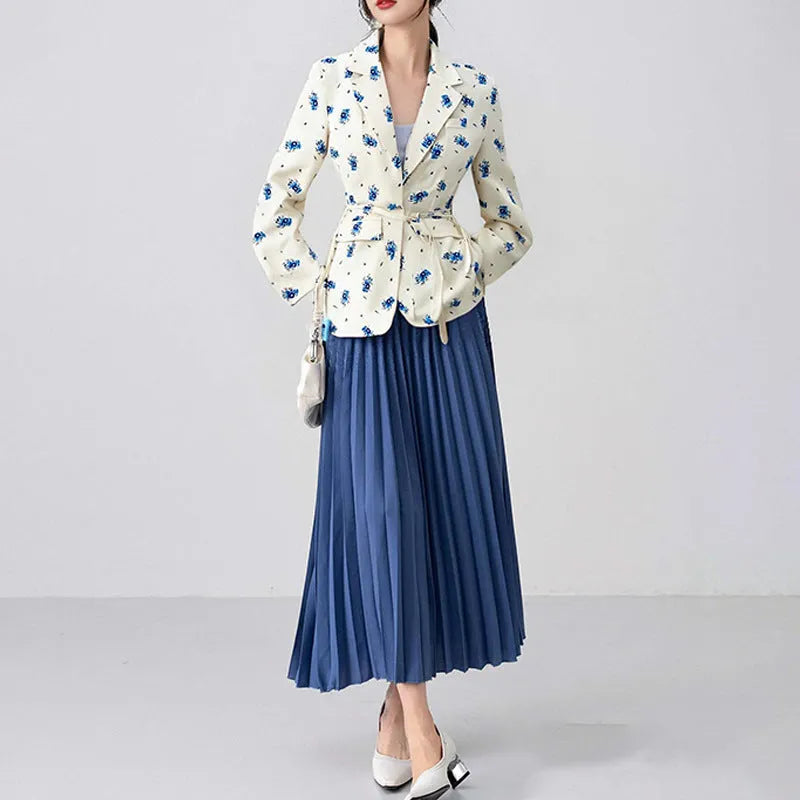 Women's suit jacket with lace-up waist detail in polyester fabric, available in multiple colours