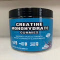 Bottle of raspberry flavoured creatine monohydrate gummy supplements containing 120 soft candies.