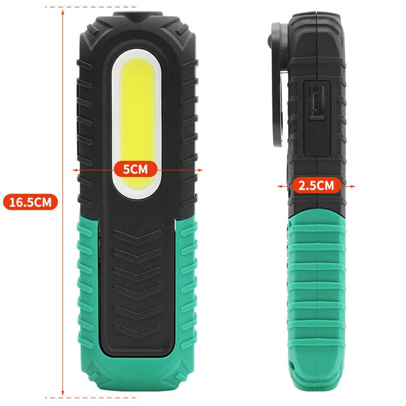Black and green USB rechargeable auto repair work light with ABS plastic PET coating
