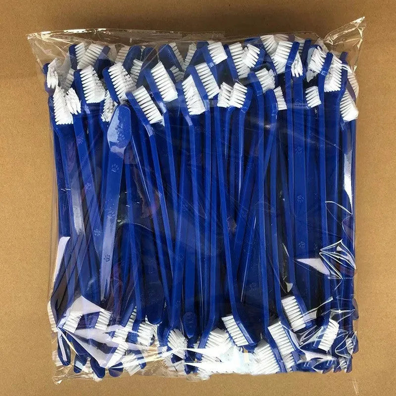 Pet long handle double head toothbrush with plastic PP handle and nylon bristles, 22cm, in cherry blossom powder colour