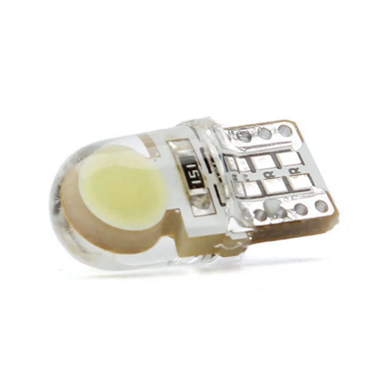 Pack of ten multi-colour T10 LED bulbs for 12V car side marker and interior light replacement.